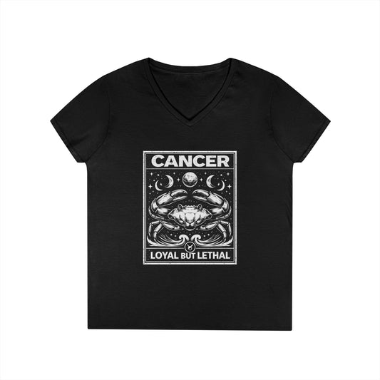 Cancer Zodiac V-Neck Shirt — "Loyal But Lethal" Crab Astrology Tee