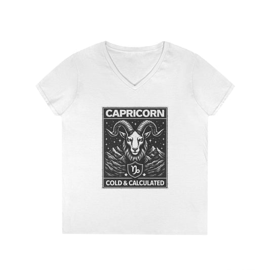Capricorn V-Neck T-Shirt — "Cold & Calculated" Zodiac Goat Tee