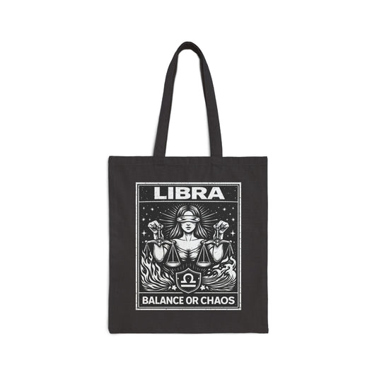 Libra Zodiac Tote Bag — "Balance or Chaos" Astrology Canvas Shopper