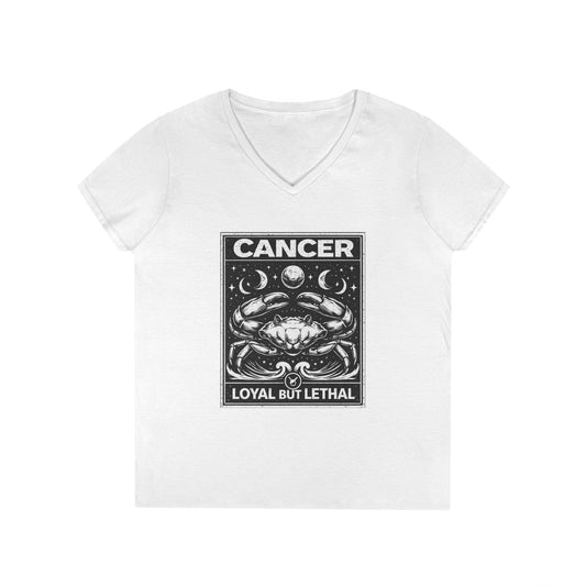 Cancer Zodiac V-Neck Shirt — "Loyal But Lethal" Crab Astrology Tee
