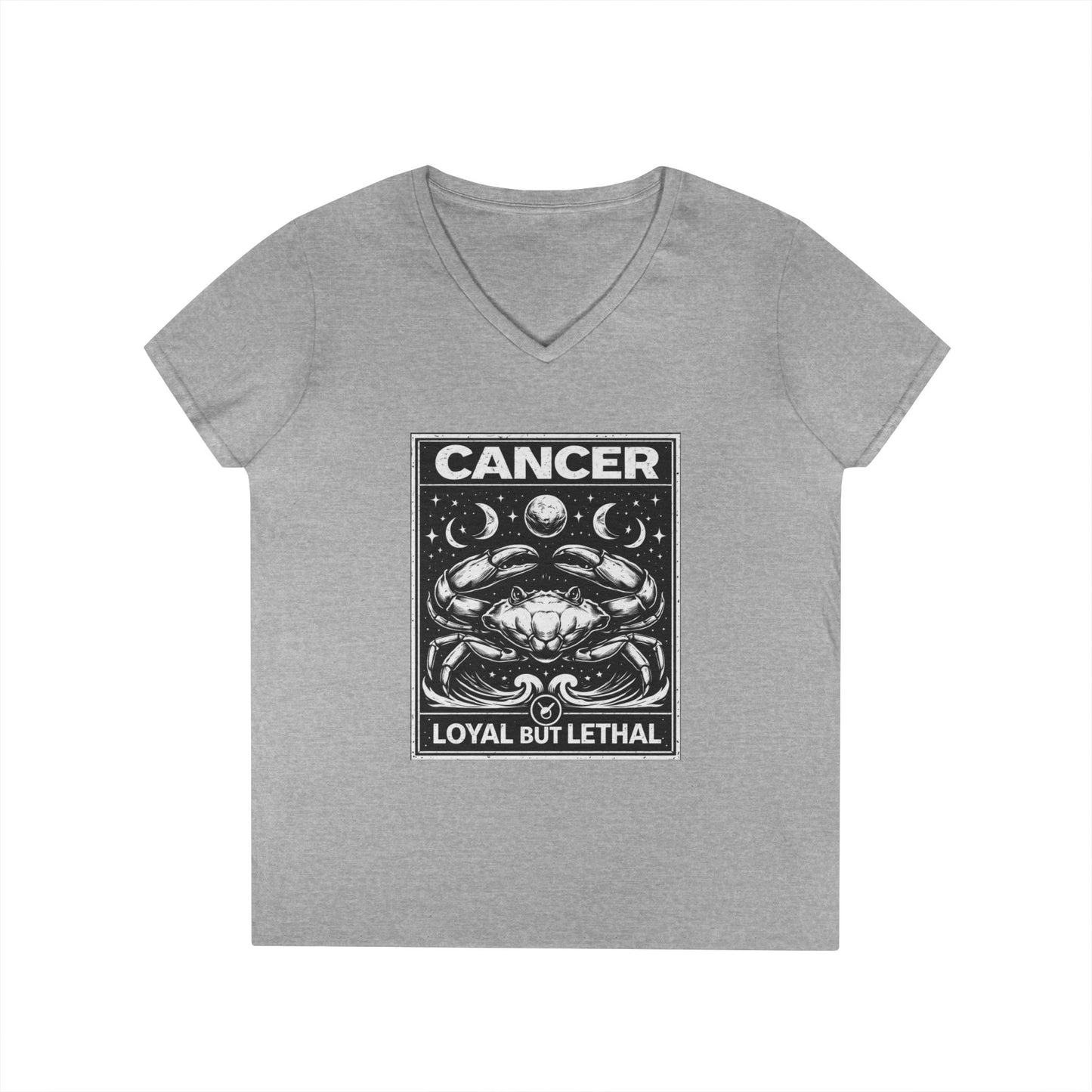 Cancer Zodiac V-Neck Shirt — "Loyal But Lethal" Crab Astrology Tee