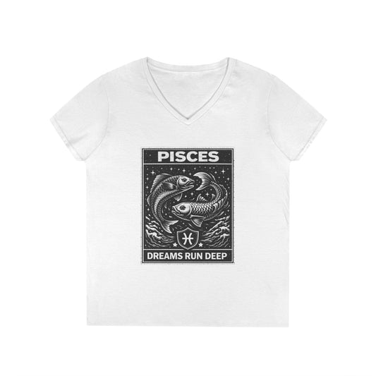 Pisces V-Neck T-Shirt — 'Dreams Run Deep' Zodiac Graphic Tee