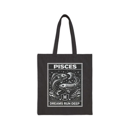 Pisces Cotton Tote Bag — 'Dreams Run Deep' Zodiac Art Tote for Astrology Lovers