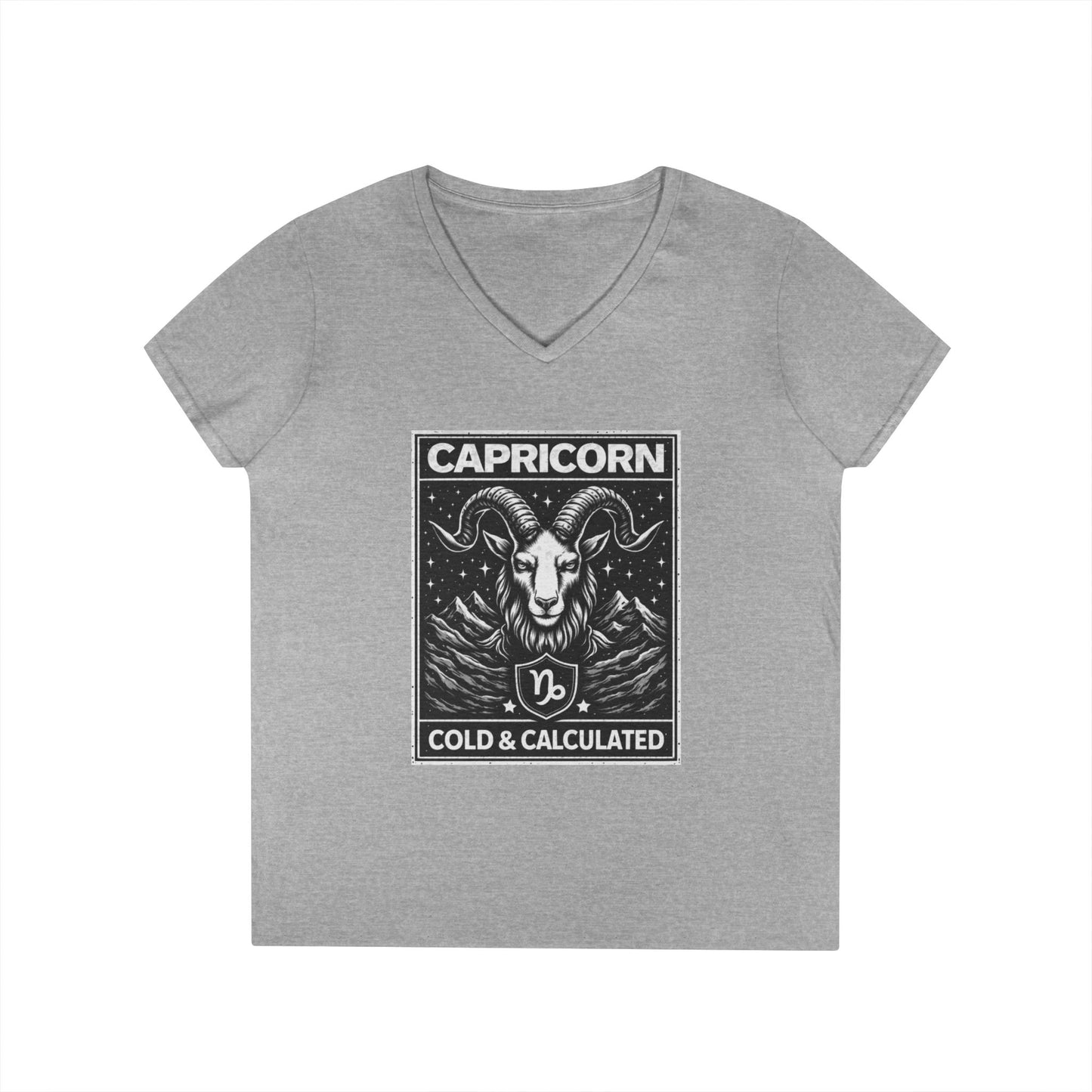 Capricorn V-Neck T-Shirt — "Cold & Calculated" Zodiac Goat Tee