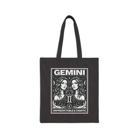 Gemini Zodiac Tote Bag – 'Unpredictable & Chaotic' Cotton Canvas Astrology Shopper