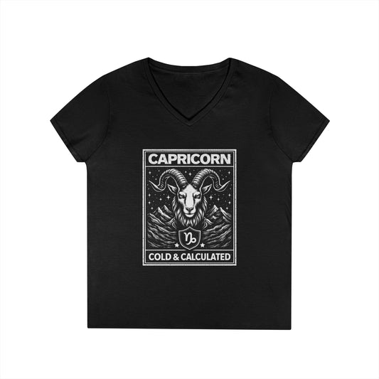 Capricorn V-Neck T-Shirt — "Cold & Calculated" Zodiac Goat Tee