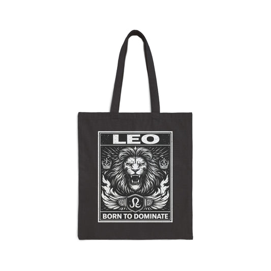 Leo Zodiac Tote Bag — “Born to Dominate” Lion Canvas Tote